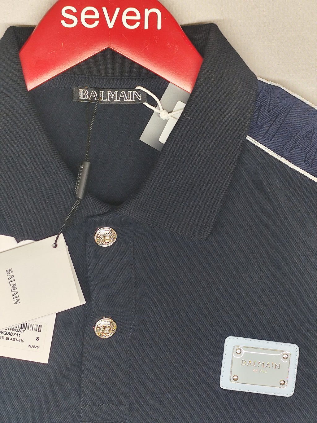 BALMAIN-POLO T SHIRT-NAVY-1169-